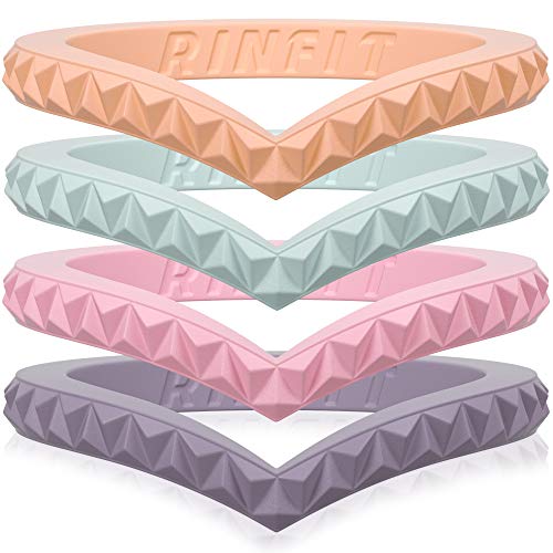 Rinfit Designed Silicone Wedding Ring for Women Set of Thin and Stackable Rings. 3 Pack & 4 Pack. Affordable, Comfortable, Soft, Metal Free Rubber Wedding Bands. Durable Wedding Ring Replacement.