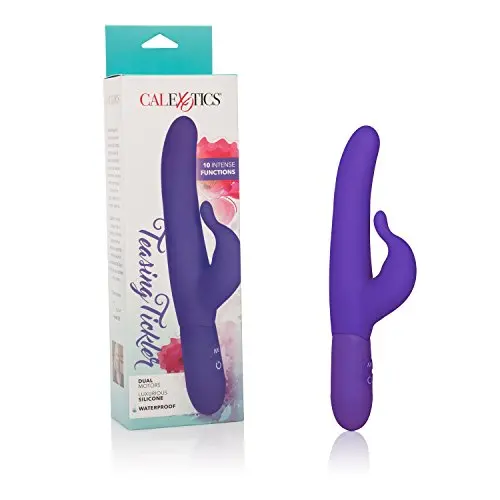 CalExotics 10 Function Teasing Tickler - Waterproof Silicone Rabbit Vibrator ? Adult Sex Toys for Couples - Clitoral G Spot Massager ? Purple