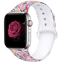 EXCHAR Compatible with Apple Watch Band 40mm 38mm 44mm 42mm Fadeless Pattern Printed Floral Bands Silicone Replacement Band for iWatch Series 5 Series 4/3/2/1 for Women Men