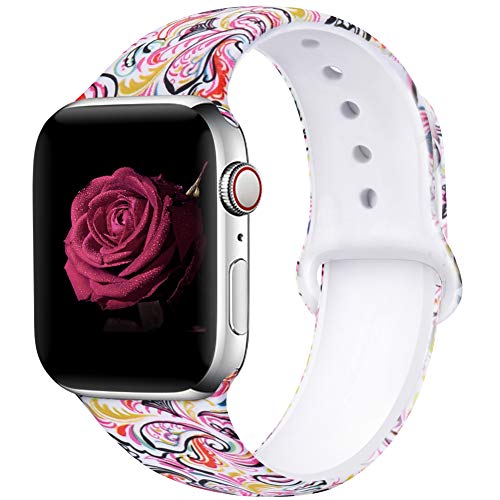 EXCHAR Compatible with Apple Watch Band 40mm 38mm 44mm 42mm Fadeless Pattern Printed Floral Bands Silicone Replacement Band for iWatch Series 5 Series 4/3/2/1 for Women Men