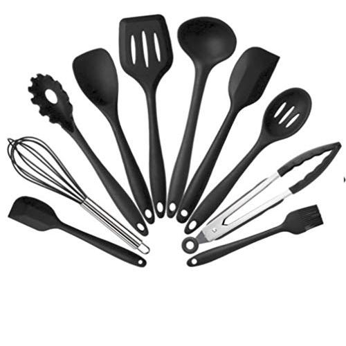 Silicone Kitchenware 10pcs Non-stick Pot Set Green Kitchen Tools Baking Tools MATCHANT (Color : Black)