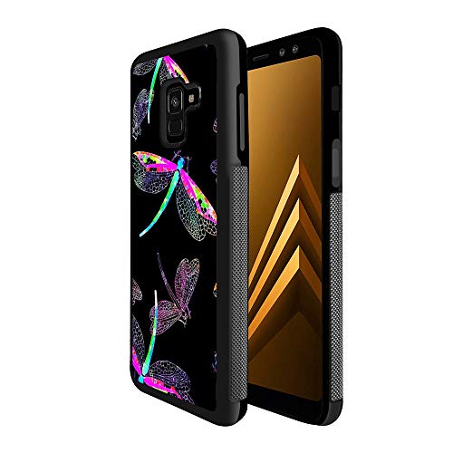 Samsung A8 Case with Beautiful Dragonfly Pattern Whimsical Design Bumper Black Soft TPU and PC Protection Anti-Slippery &Fingerprint Case for Samsung A8