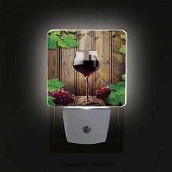 SCOCICI Wine Glass Grapes Rustic Wood Kitchenware Home and Cafe Interior Art 2 Pack Plug in Dusk to Dawn Lights Sensor LED Night Lights Wall Lights for Bedroom, Bathroom, Hallway, Stairs