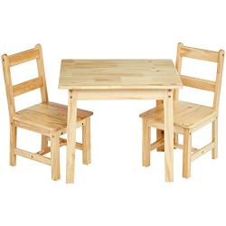 AmazonBasics Kids Solid Wood Table and 2 Chair Set, Natural