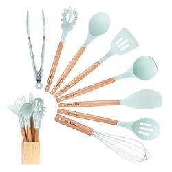 Kitchen Utensil Set Silicone Cooking Utensils 9Piece - Cooking Utensils Set with Bamboo Wood Handles for Nonstick Cookware,BPA Free, Non Toxic Turner Tongs Spatula Spoon Set.-Chefs Hand