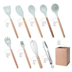 JunbosiKitchen Japanese Style Simple Wind Kitchenware 9 Piece Set Fresh Green Silicone Kitchenware Set Spatula Soup Set