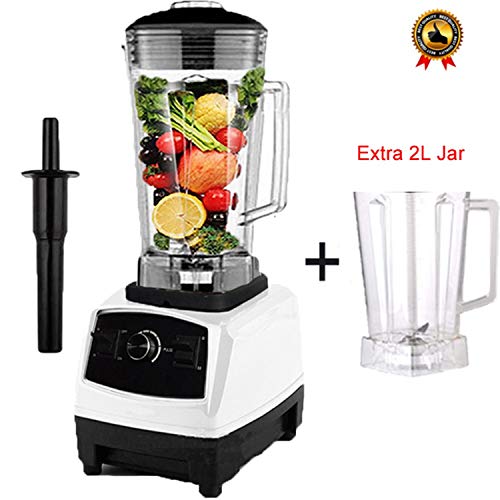 3Hp 2200W Heavy Duty Commercial Blender Mixer Juicer High Power Food Processor Ice Smoothie Bar Fruit Electric Blender,White Extra Jar,Eu Plug