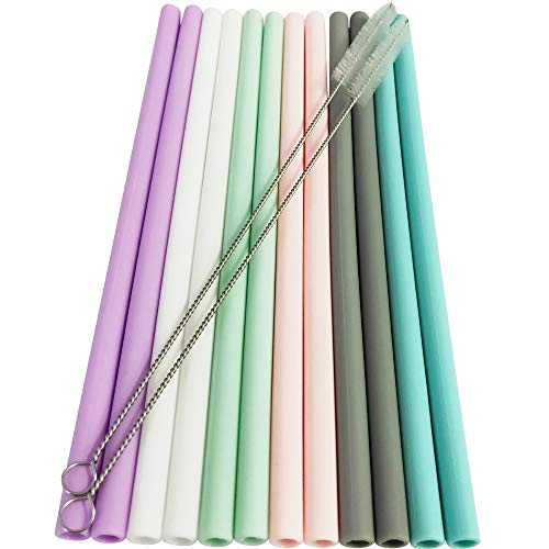 12Pcs Silicone Straws Reusable Straws BPA Free Drinking Straws for 30&20 Oz Yeti/Ozark/Rtic Tumblers +2Pcs Brushes+1 Storage Pouch