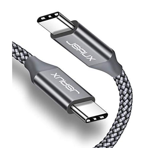 USB C to USB C 60W Fast Charging Cable, JSAUX[2 Pack 6.6ft] USB-C to USB-C Nylon Charger Cord Compatible with Samsung Galaxy Note 10 Plus A80, Google Pixel 2/3/3a/4 XL, iPad pro 2018 and More-Grey