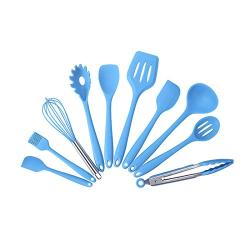QUOXO 10 Pcs Kitchenware Silicone Heat Resistant Kitchen Cooking Utensils, Non-Stick Baking Tool Cooking Tool Sets (blue)