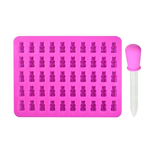 AK ART KITCHENWARE 1 Pack Bear Design Silicone Candy Mold & Dropper Pipette Gummy Candy DIY Chocolate Sweet Molds (pink)