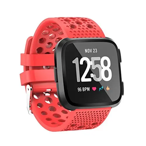 Alonea Fitbit Versa Watch Band, Soft Silicone Replacement Sport Perforated Band Strap For Fitbit Versa (Large Watermelon Red ??)