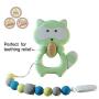 TosiTosi Baby Infant Raccoon Teething Chew Toy and 2 Pacifier Clips Set BPAFree Food Grade Silicone Teether - Unisex Durable Holder Clips with Colorful Beads - Storage Bag Included