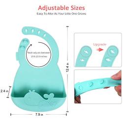 Syntus Baby Feeding Set, Waterproof Silicone Bib Easily Wipes Clean, Adjustable Soft Toddler Bibs Keep Stains Off, Silicone Suction Plate & Soft Spoons, Safe for Children