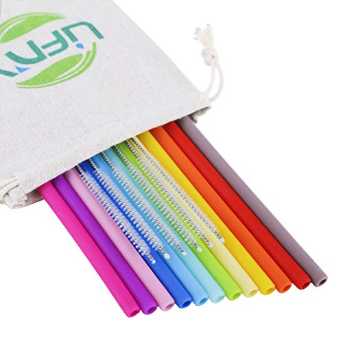 12Pcs Reusable Straws Silicone Straws BPA Free Drinking Straws REGULAR SIZE Silicone Straws for 30&20 Oz Tumblers Yeti/Ozark/Rtic +6 Pcs Brushes+1 Storage Pouch