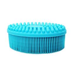 100% Silicone Bath & Shower Loofah Brush Scrubber, Gentle Scrub Skin Exfoliation, 2 in 1 Face & Body Scrubber Massage - Blue