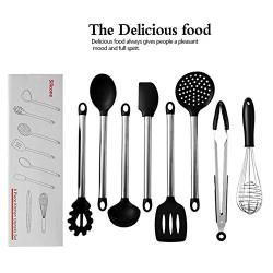 Stainless Steel Kitchenware, 8 Piece Set Of Silicone Cookware, High Temperature Resistant Nonstick, Pasta Spoon, Egg Beater, Spoon, Fishing Fence, Food Pliers, Shovel, Scraper, Spoon Filter