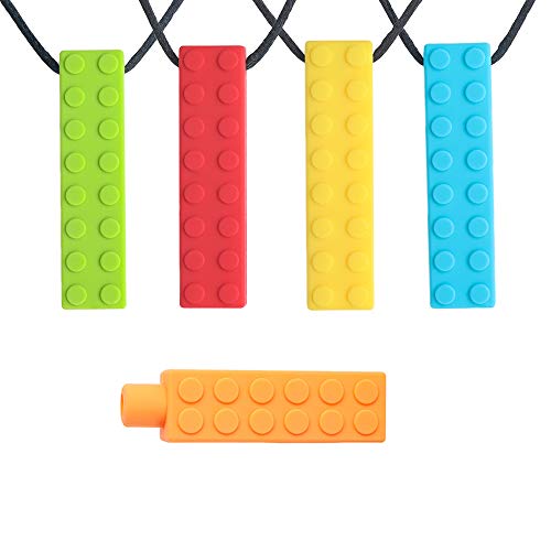 5 Pcs Sensory Chew Necklace Silicone Chew Toys, Teether Necklace Toy for Autism, Teething, ADHD, Biting, Oral Motor Chewy Stick, Chewable Necklace for Boys, Girls, Kids, Adults