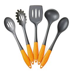 Deiss Art 5-Piece Nylon Utensil Set ? Soup Ladle, Slotted Turner, Spaghetti Server, Serving Spoon, Slotted Serving Spoon ? Safe for Non-Stick Cookware