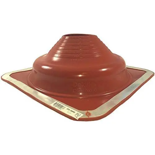 Dektite Premium #6 Red Silicone Metal Roof Pipe Flashing, High Temp, Square Base, Pipe OD 5&quot to 9&quot
