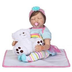 Pinky 55cm 22 inch Sleeping Soft Vinyl Silicone Doll True Looking Realistic Reborn Doll Baby Girl Eyes Closed Magnetic Mouth Dummy Xmas Gift