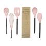 Country Kitchen 5 pc Non Stick Pink Silicone Utensil Set with Rounded Gun Metal Stainless Steel handles for Cooking and Baking