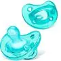 Chicco PhysioForma 100% Soft Silicone One Piece Pacifier for Babies 0-6 Months, Teal, Orthodontic Nipple, BPA-Free, 2-Count in Sterilizing Case