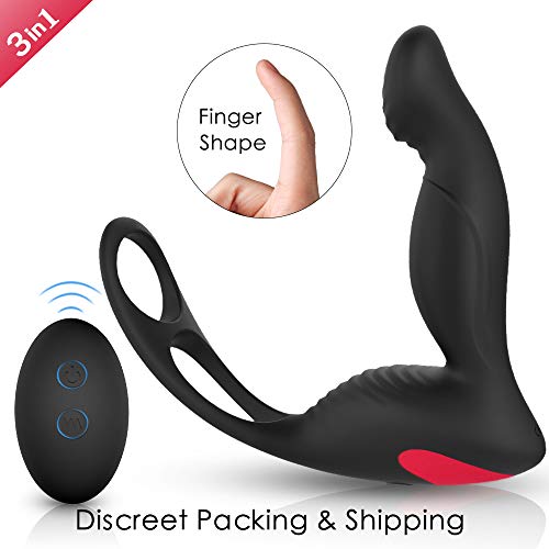 3-in-1 Remote Control Prostate Massager Vibrator with Penis Ring and Ball Loop, 9 Speeds Rechargeable Anal Sex Toy Waterproof G-spot Vibrating Stimulator for Men Women Couple