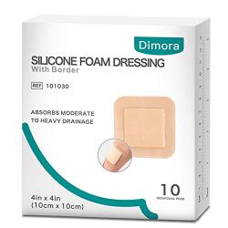 Silicone Foam Dressing with Border Adhesive Waterproof 4"*4"(10 cm*10 cm) Pack of 10 Square Dressing for Wound Care