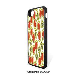 SCOCICI Non-Slip Drop Protection Smart Cell Phone Case Sweet Yummy Ornate Cherry and Leaves Pattern Fresh Food Fun Art Picture Compatible with iPhone 7