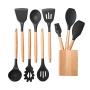 FairOnly Wood Handle Silicone Kitchenware Set Cooking Tools for Non-Stick Pan Wooden seat Nine-Piece