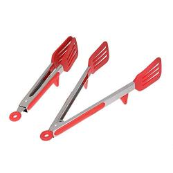 GKPLY Silicone Kitchenware 2 Piece Non-Stick Food Clip Tool Set Baking BBQ Utensils, Kitchen Gadgets, (Red and Black)