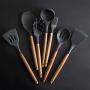 BBFZ 8 Piece Set of Silicone kitchenware - natural wooden handle - non-stick shovel spoon tool set spatula spoon black cooking silicone wooden handle kitchenware