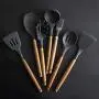 BBFZ 8 Piece Set of Silicone kitchenware - natural wooden handle - non-stick shovel spoon tool set spatula spoon black cooking silicone wooden handle kitchenware