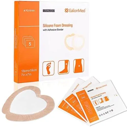 Sacral Silicone Foam Dressing with Border for Sacrum Ulcer, Pressure Ulcer, Butt Bed Sore, Size 7x7(4.9x5.3 Pad), Painless Removal High Absorbency, Bedsore Wound Bandage,5 Pack