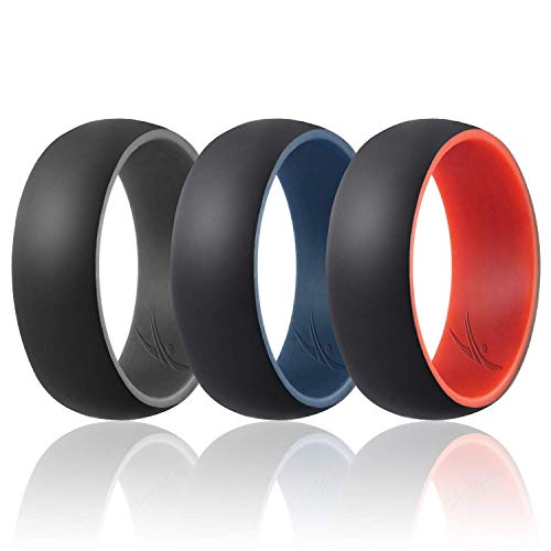 ROQ Silicone Wedding Ring for Men - 3 Packs/4 Packs & Singles - Duo Collection Silicone Rubber Wedding Bands - Classic Styles