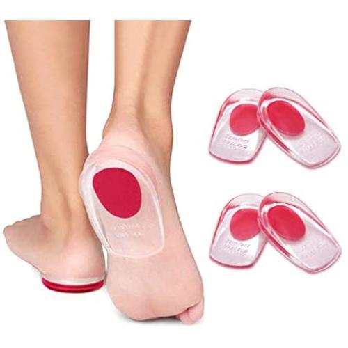 2 Pairs Gel Heel Cups Plantar Fasciitis Inserts, Silicone Heel Pads for Bone Spurs, Achilles Pain Relief Protectors, Shock Absorption Sole, Heel Lift Inserts for Men & Women (Medium)