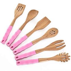 Hjyi Silicone Kitchen Utensils Set multifunctional cooking spoon shovel silicone bamboo handle kitchenware (set of 6 pieces)