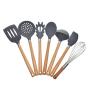 Silicone Kitchenware Set of 8 Wooden Handle Non-Stick Shovel Spoon Tool Shovel Soup Fishing Spoon Cooking Utensils Set