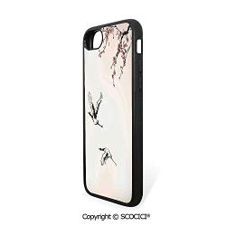 SCOCICI Non-Slip Drop Protection Smart Cell Phone Case Branches of Japanese Cherry Tree with Flying Swallows in The Air Spring Colors Compatible with iPhone 7