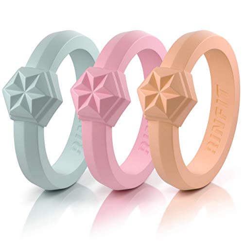 Rinfit Designed Silicone Wedding Ring for Women Set of Thin & Stackable Rings. 3 Pack & 4 Pack. Comfortable, Soft Rubber Wedding Bands. Durable Wedding Rings Replacement. Patent Pending. Size 4-9