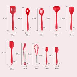 Gwjs Silicone Kitchen Utensils, Nonstick Spatula Silicone Kitchenware Set Of 10 Kitchen Gadget Kitchen Tool-red 30.3cm(11.9inch)