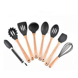 Silicone kitchenware set kitchen cooking spoon shovel set wooden handle silicone spatula set,bambootubeset