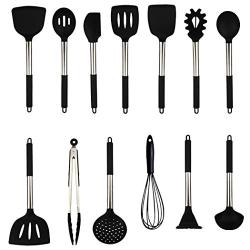 JunbosiKitchenware Silicone Kitchenware 13 Sets of Silicone Tail Cooking Shovel Spoon Spatula Spoon More Powder Claws Pressure,Black