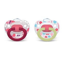 NUK Glow-in-The-Dark Orthodontic Pacifiers, Girl, 6-18 Months, 2-Pack