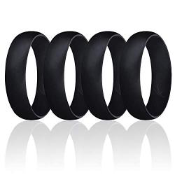 ROQ Silicone Wedding Ring for Men, Affordable 6mm Metallic Silicone Rubber Wedding Bands, Comfort Fit, Singles, 4 & 7 Packs - Black, Grey, Silver, Blue, White