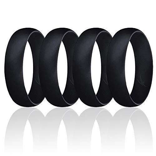 ROQ Silicone Wedding Ring for Men, Affordable 6mm Metallic Silicone Rubber Wedding Bands, Comfort Fit, Singles, 4 & 7 Packs - Black, Grey, Silver, Blue, White