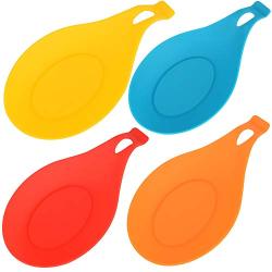 huaminxiangyue 4335499361 4 pcs/set Heat Resistant Silicone Spoon Rest Utensil Spatula Holder Kitchen Tool set of 4, yellow,blue,red,orange