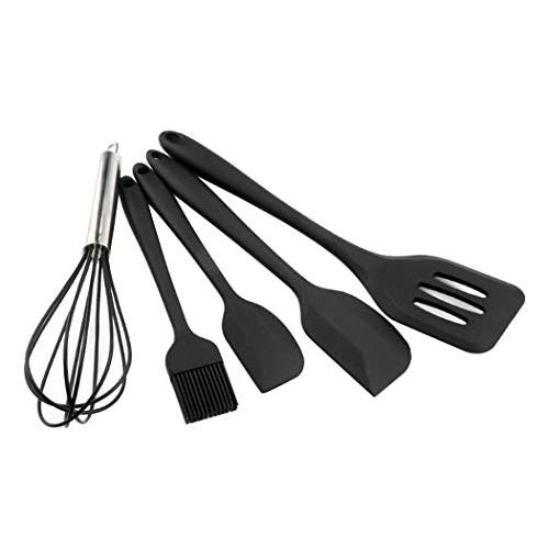 Hillento Silicone Kitchen Utensil Set Kitchenware 5PCS Silicone Kitchen Utensils Set Spatulas Brush Cooking Tools, Easy to Use & Clean, Black