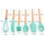 Fullyday Silicone Kitchenware Set of 6, Green Heat Resistant Cooking Utensils Set, Ideal Wooden Handle Household Kitrchen Cookin